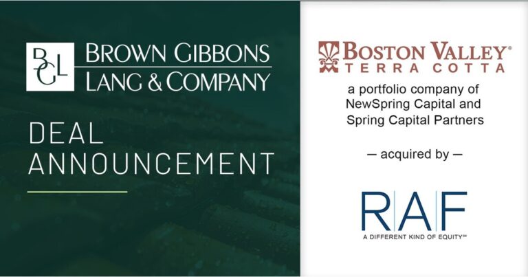 BGL Announces the Sale of Boston Valley Terra Cotta to RAF Equity