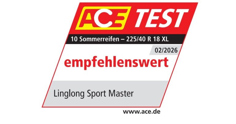 Linglong Sport Master receives test rating recommendable by ACE Auto Club Europe