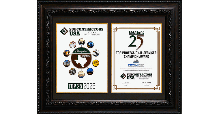 PermitUsNow Recognized as 2026 Professional Services Champion at Subcontractors USA’s Top 25 Prime & Subcontractor Awards