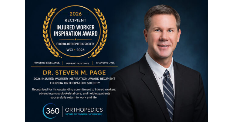Florida Orthopaedic Society Injured Worker Inspiration Award Recognizes Dr. Steven M. Page and the 360 Workers’ Compensation Team