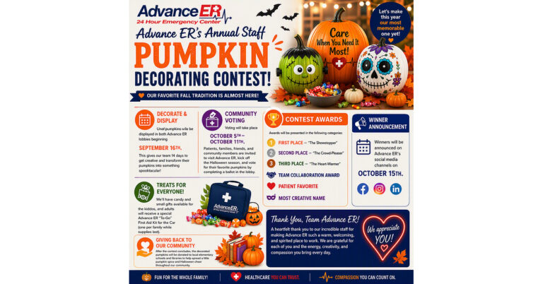 Advance ER Celebrates Fall with Annual Staff Pumpkin Decorating Contest, Invites Community to Vote