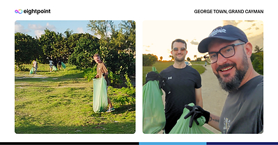 Eightpoint team members participate in a beach cleanup in Grand Cayman, helping remove litter and protect the island's coastal environment. Eightpoint team members participate in a beach cleanup in Grand Cayman, helping remove litter and protect the island's coastal environment.