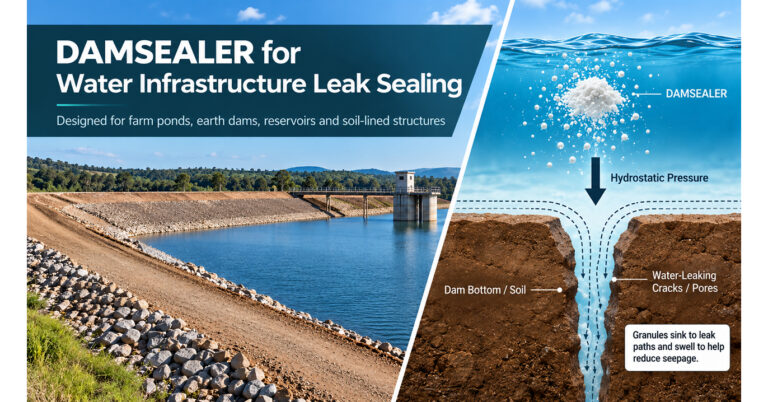 SOCO Introduces DAMSEALER Polymer for Leak Sealing in Farm Ponds, Earth Dams and Soil-Lined Water Structures SOCO Introduces DAMSEALER Polymer for Leak Sealing in Farm Ponds, Earth Dams and Soil-Lined Water Structures